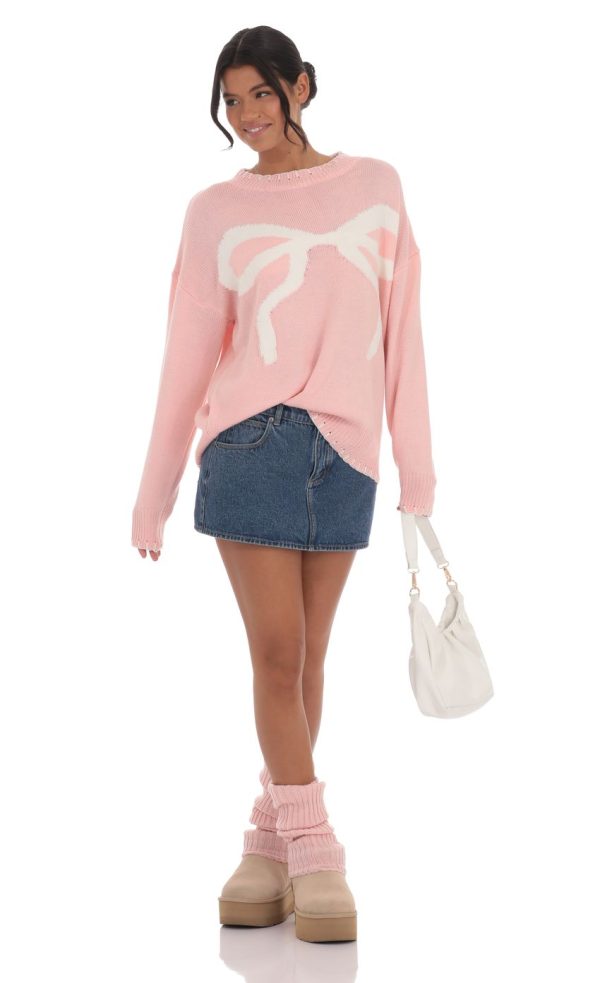 Bow Print Jumper in Pink - Image 4