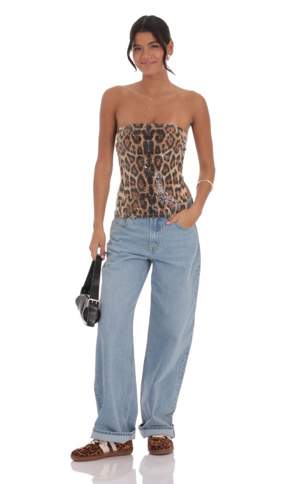Sequin Slit Top in Cheetah Print - Image 4