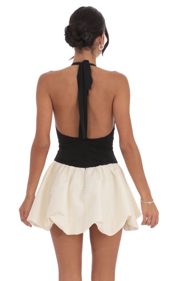 Halter Bubble Dress in Black and White - Image 2