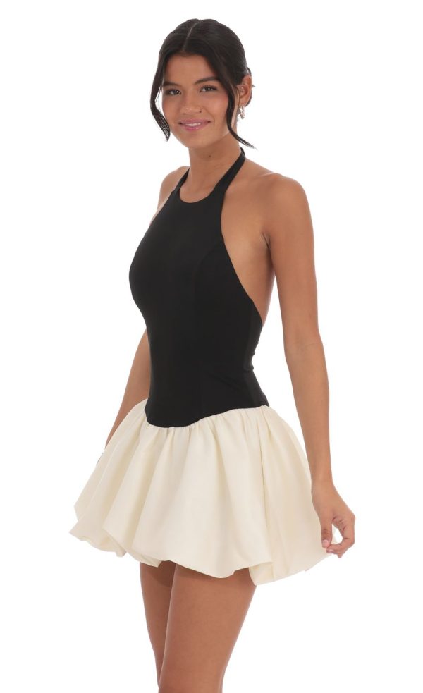 Halter Bubble Dress in Black and White - Image 3