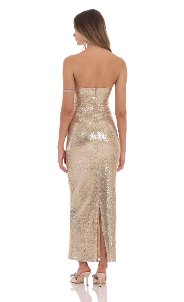 Sequin Bow Cutout Maxi Dress in Gold - Image 2