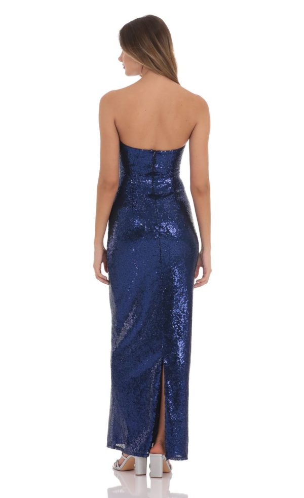 Sequin Twist Cutout Maxi Dress in Navy - Image 2