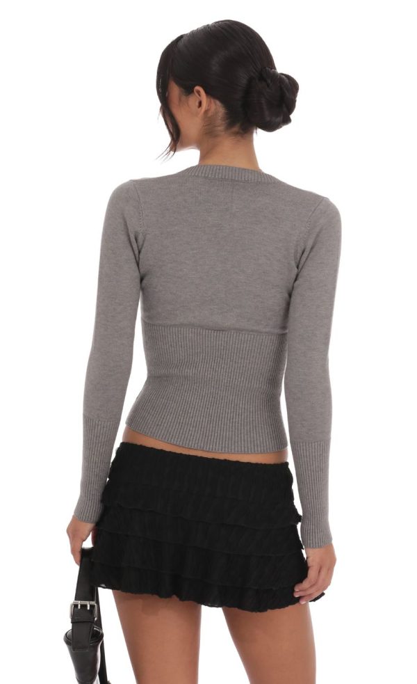 Cinch Waist Cardigan in Grey - Image 2