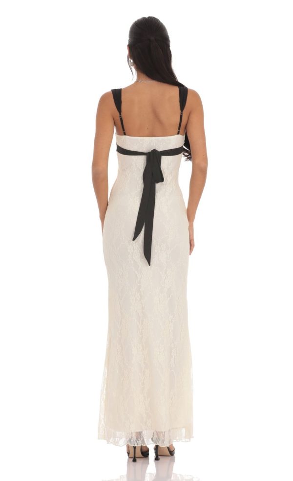 Two-Toned Lace Maxi Dress in Cream - Image 2