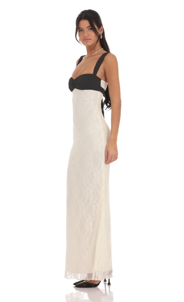Two-Toned Lace Maxi Dress in Cream - Image 3