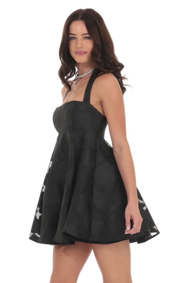 Floral Flare Babydoll Dress in Black - Image 3