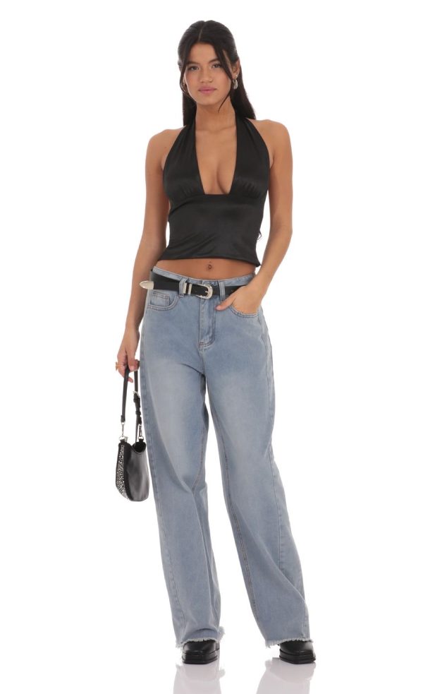 Satin Halter Top in Black - Image 4