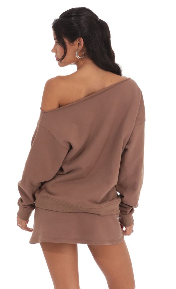 Cut Off Shoulder Jumper in Brown - Image 2