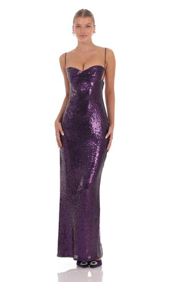 Sequin Open Back Maxi Dress in Purple - Image 2