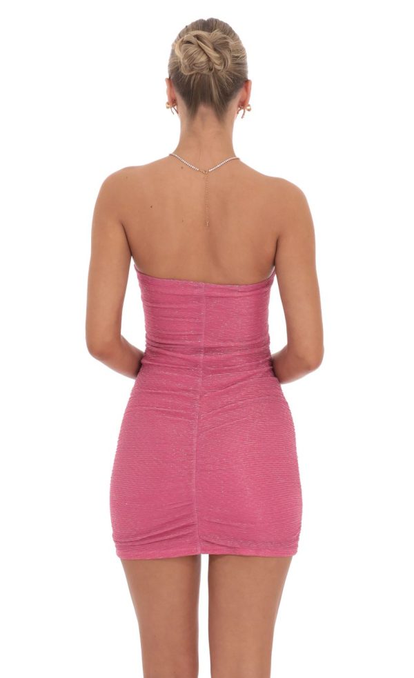 Shimmer Cutout Ruched Dress in Pink - Image 2