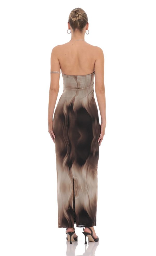 Swirl Mesh Cutout Maxi Dress in Coffee - Image 2