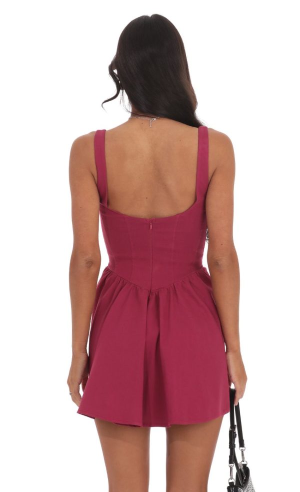Square Neck A-line Dress in Magenta - Image 2