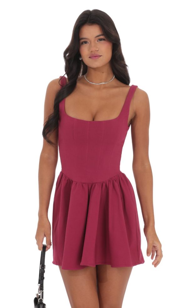 Square Neck A-line Dress in Magenta - Image 4