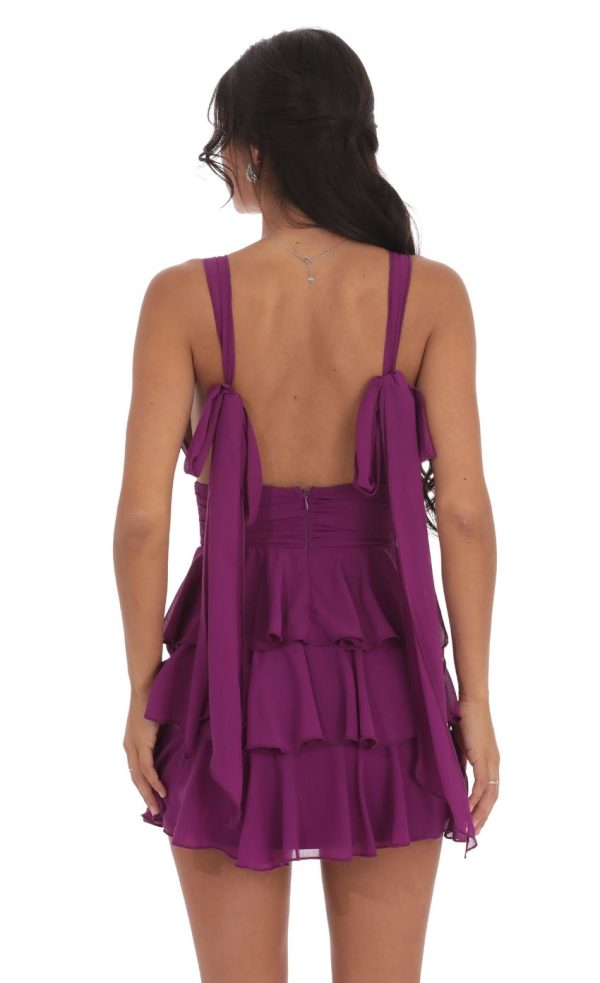 Plunge Neck Ruffle Dress in Purple - Image 2