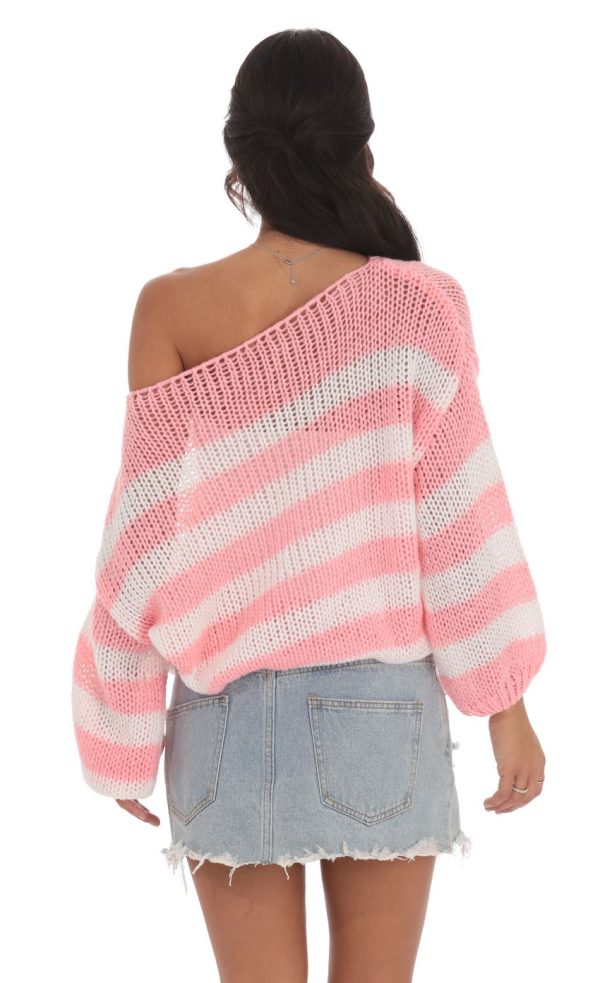 Open Knit Striped Jumper in Pink and White - Image 2