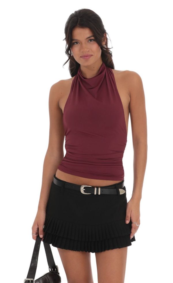 Mock Neck Halter Top in Burgundy