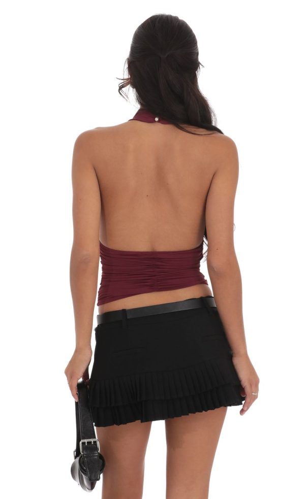 Mock Neck Halter Top in Burgundy - Image 2