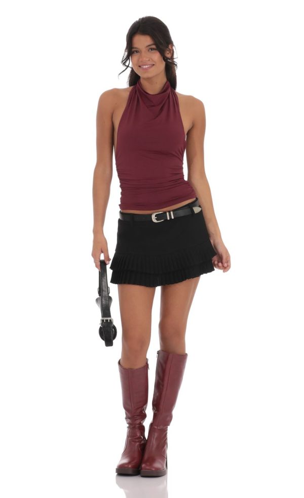 Mock Neck Halter Top in Burgundy - Image 4