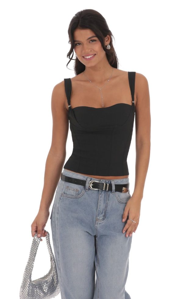 Structured Zip Tank Top in Black