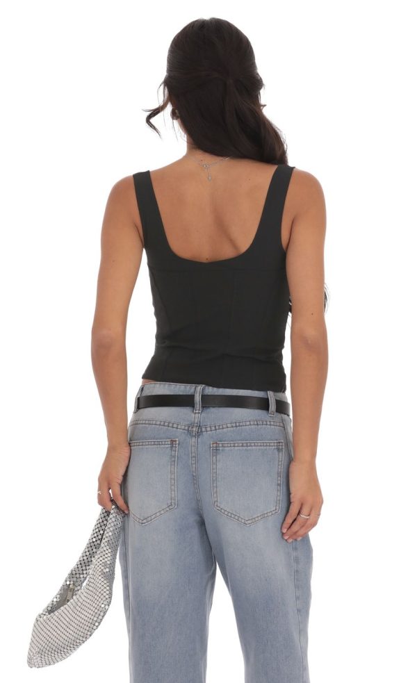Structured Zip Tank Top in Black - Image 2