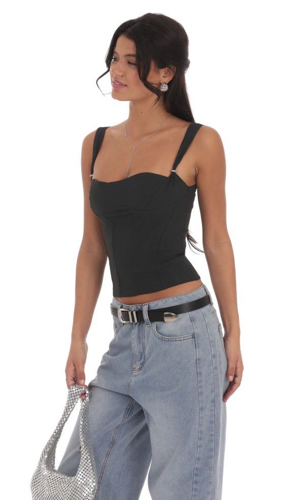 Structured Zip Tank Top in Black - Image 3