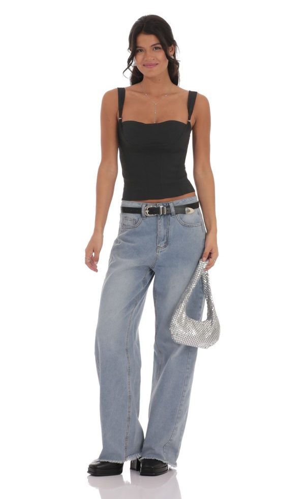 Structured Zip Tank Top in Black - Image 4