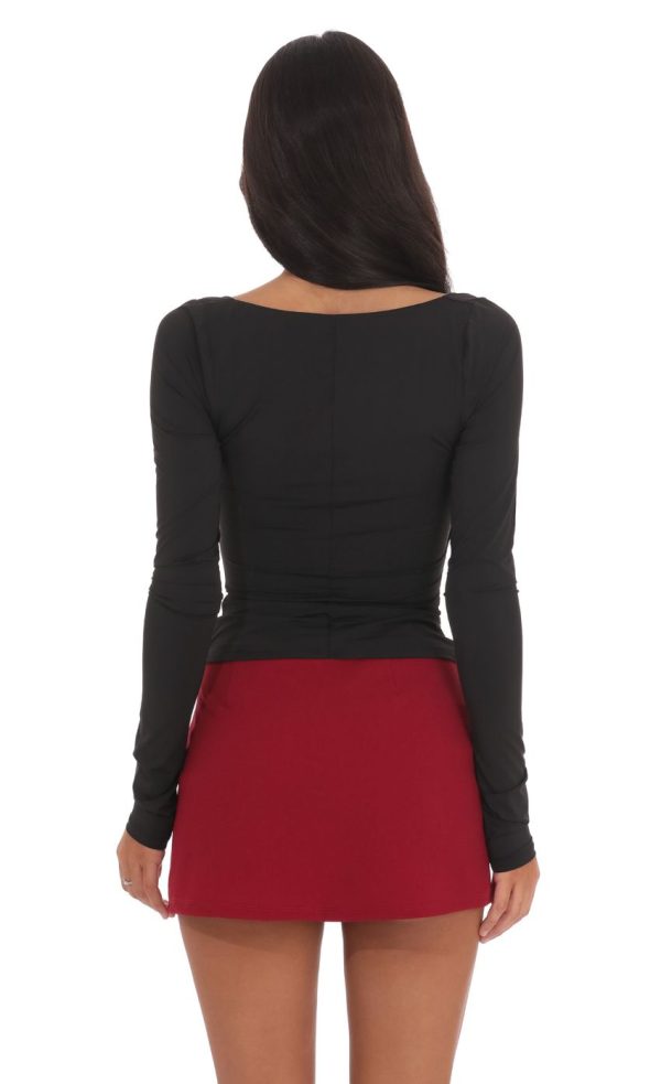Side Slit Mini Skort in Maroon - Image 2