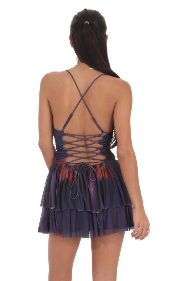 Swirl Mesh Tiered Dress in Purple - Image 3