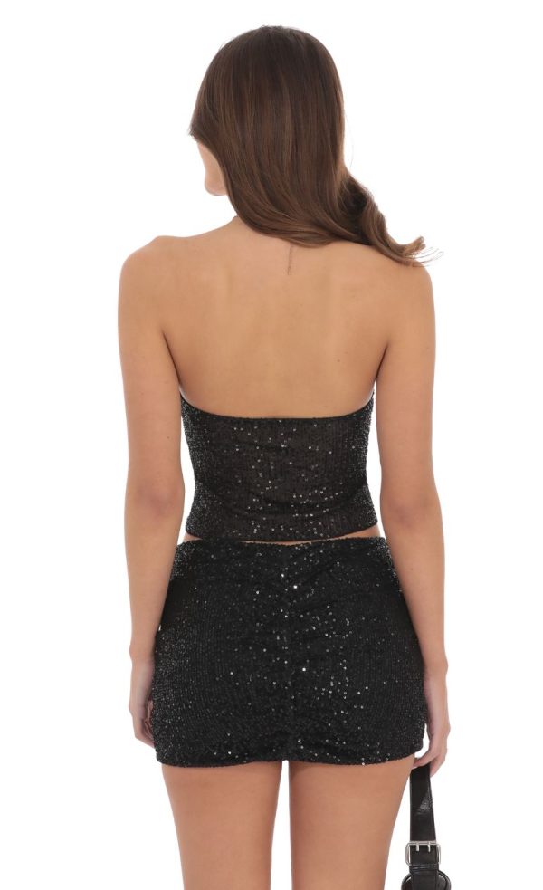Sequin Strapless Two Piece Set in Black - Image 2