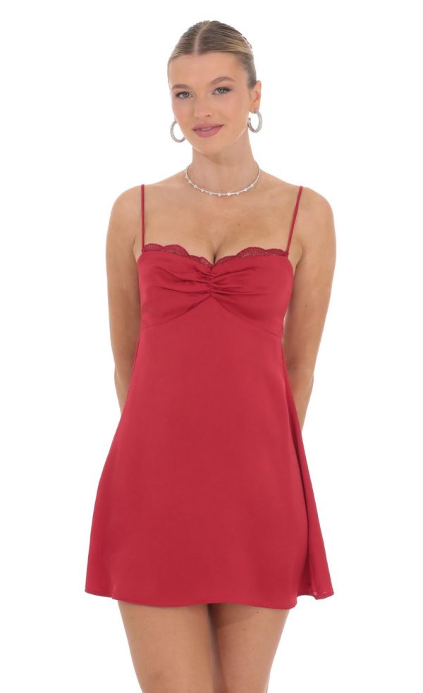 Satin Back Lace Dress in Red - Image 2