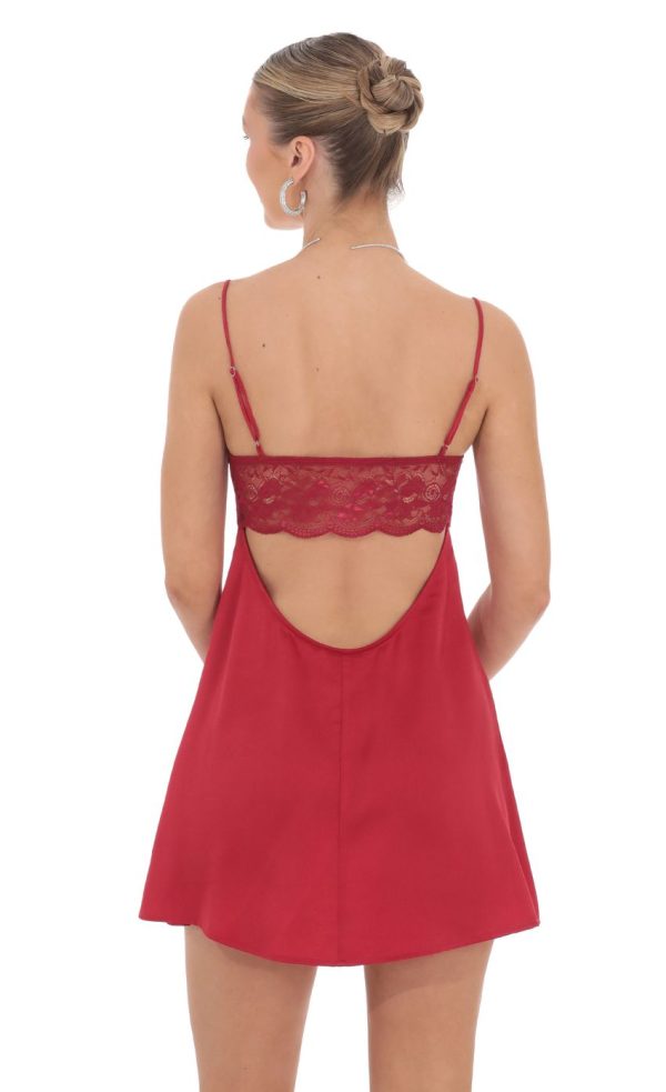 Satin Back Lace Dress in Red - Image 3