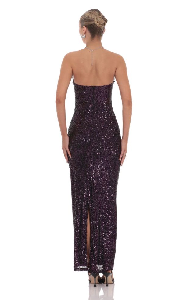 Sequin Cutout Maxi Dress in Dark Plum - Image 2