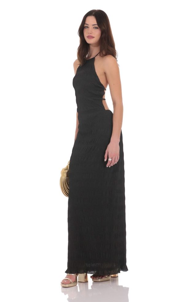 Smocked Maxi Dress in Black - Image 3