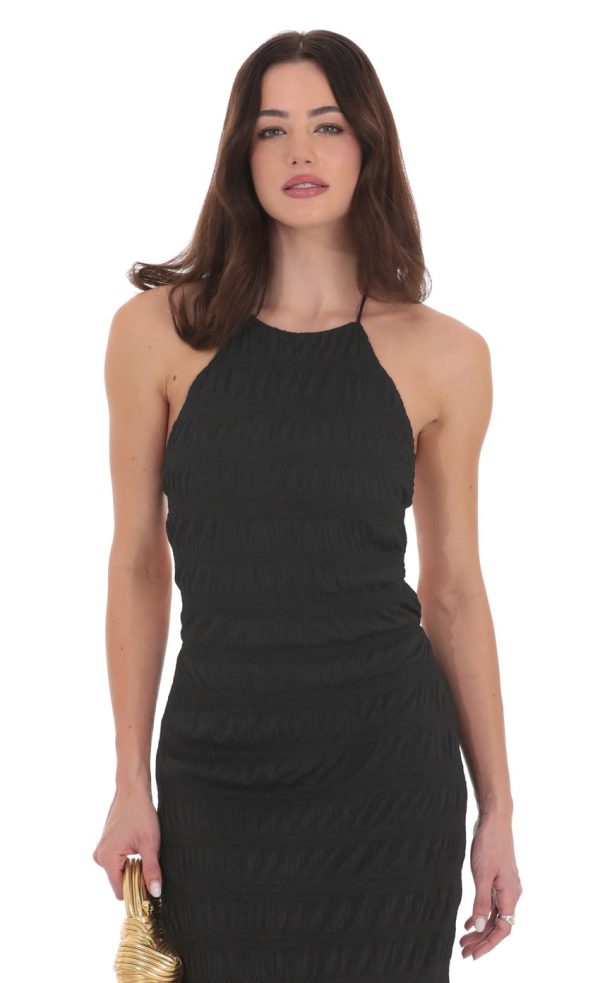 Smocked Maxi Dress in Black - Image 4