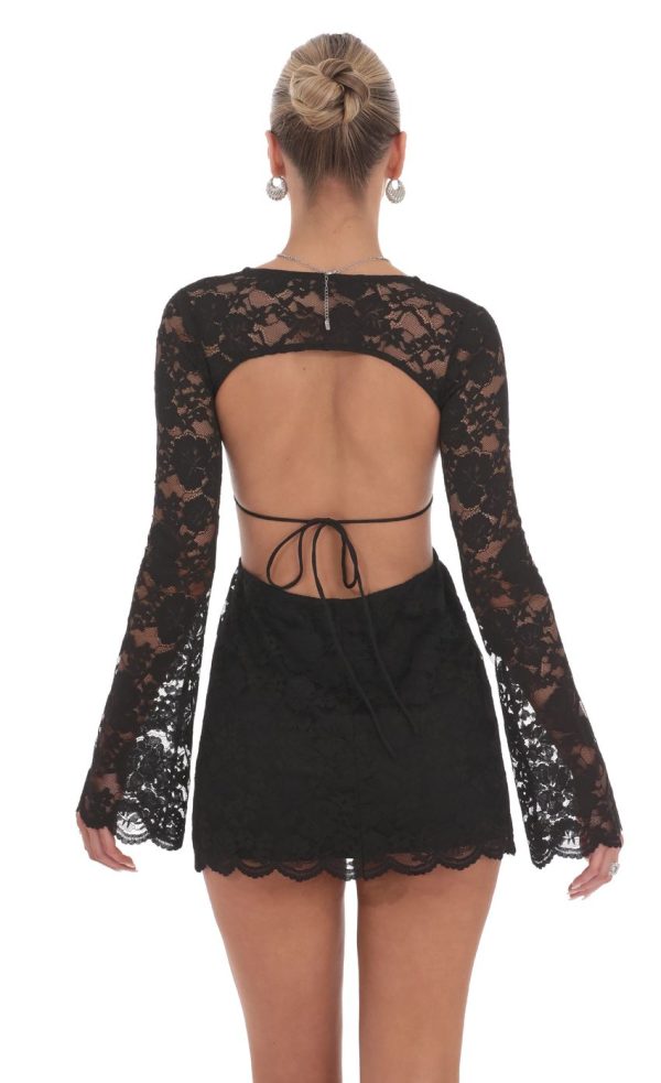 Lace Cutout Dress in Black - Image 2