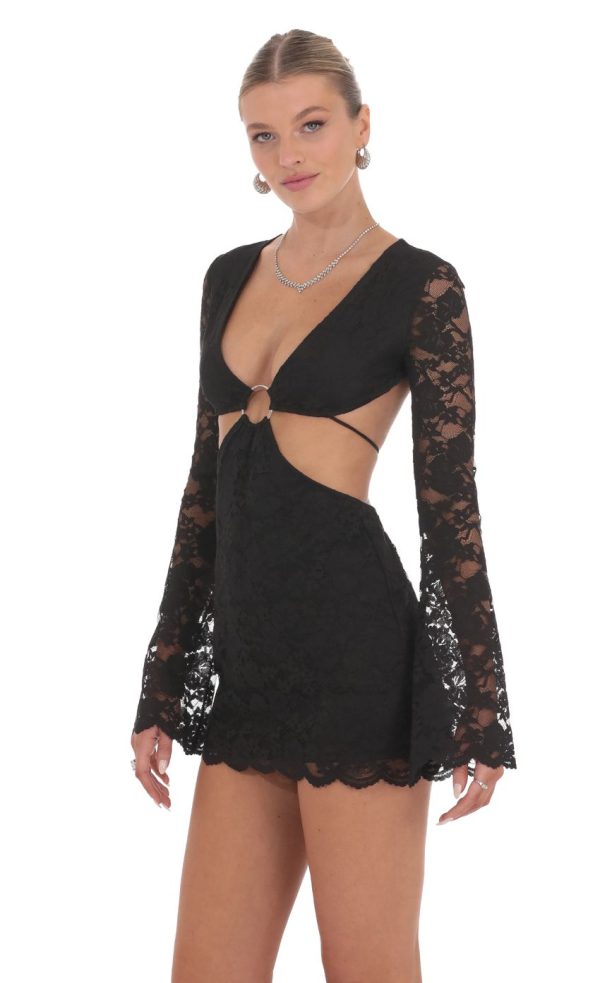 Lace Cutout Dress in Black - Image 3