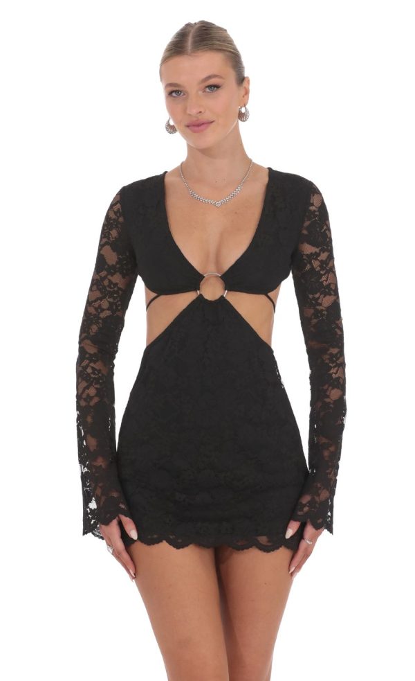 Lace Cutout Dress in Black - Image 4