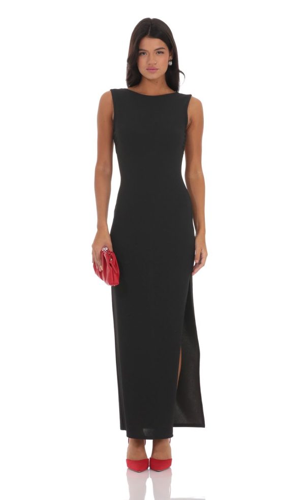 Open Back Bodycon Maxi Dress in Black - Image 2