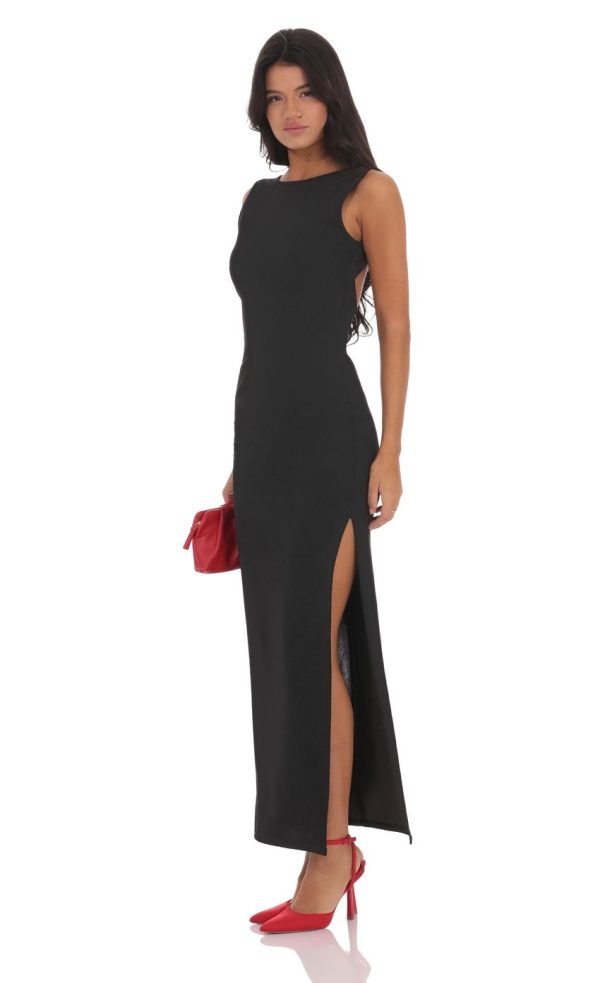 Open Back Bodycon Maxi Dress in Black - Image 3