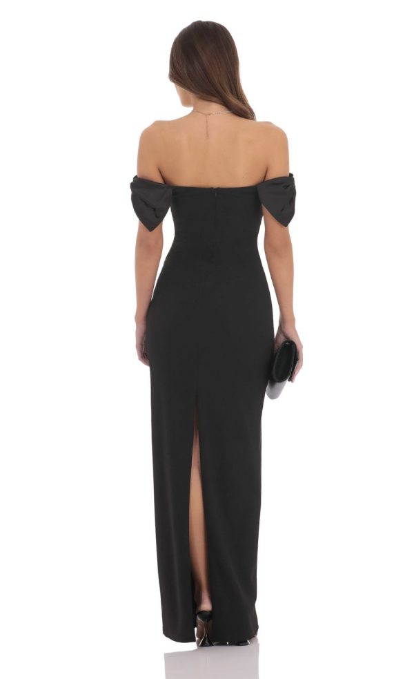 Off Shoulder Bow Sleeve Maxi Dress in Black - Image 2