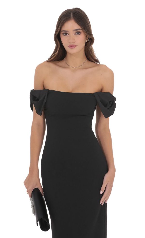 Off Shoulder Bow Sleeve Maxi Dress in Black - Image 4
