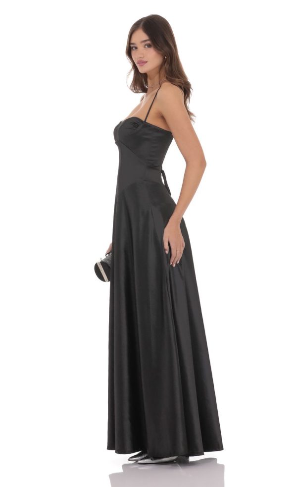 Satin Square Neck Maxi Dress in Black - Image 3