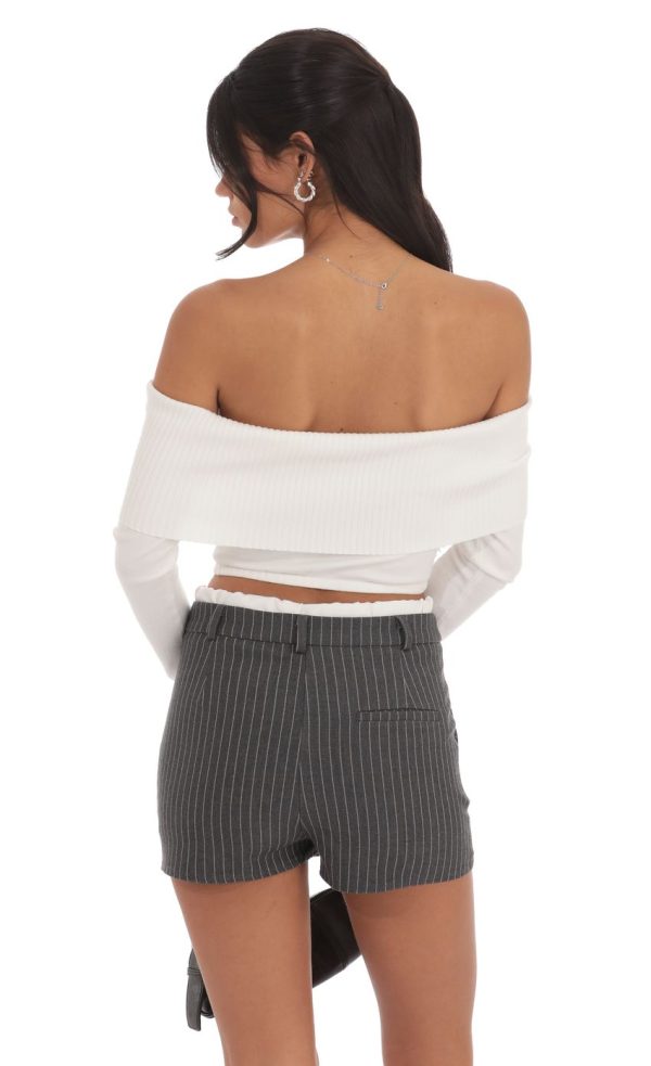 Faux Layered Pinstriped Skort in Grey - Image 2