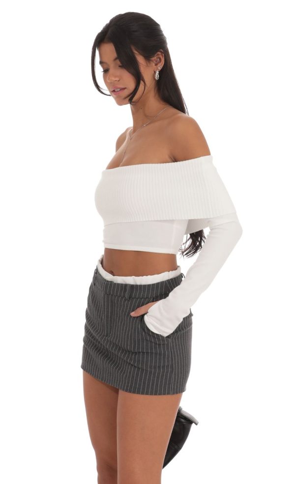 Faux Layered Pinstriped Skort in Grey - Image 3