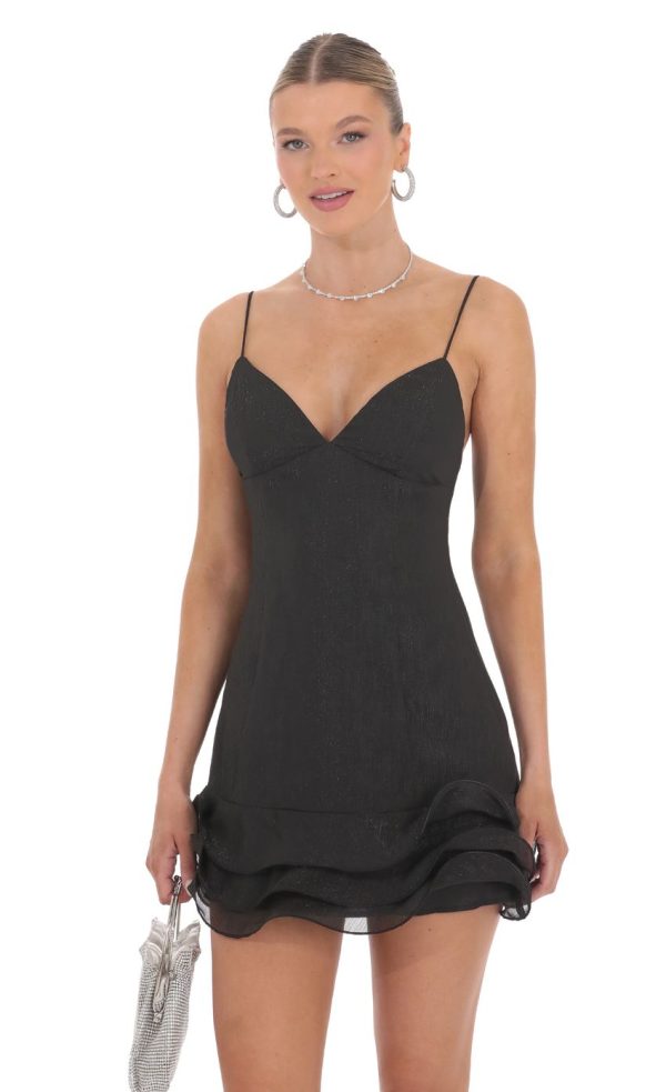Shimmer Open Back Wavy Dress in Black - Image 2