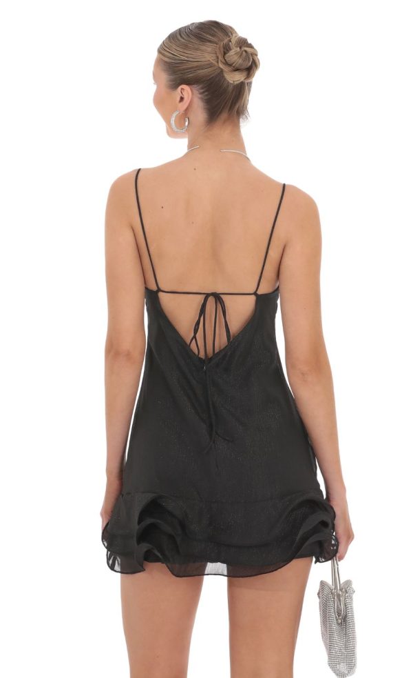 Shimmer Open Back Wavy Dress in Black - Image 3