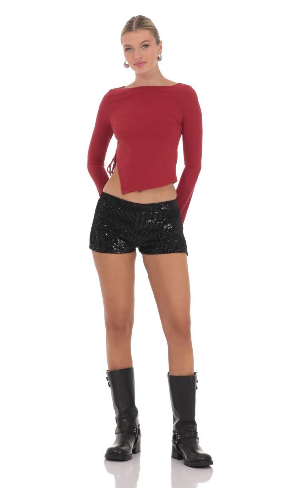 Velvet Sequin Shorts in Black - Image 4