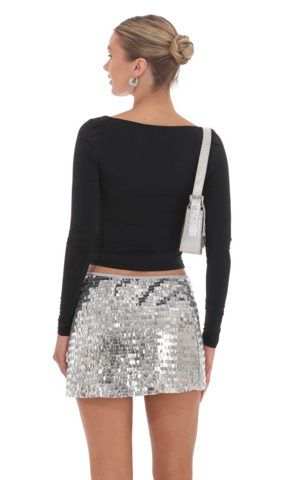 Rectangle Sequin Skirt in Silver - Image 2