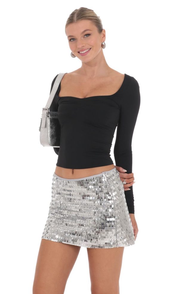Rectangle Sequin Skirt in Silver - Image 3