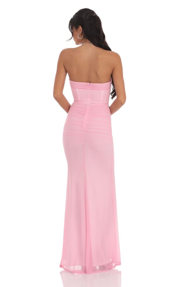 Mesh Strapless Corset Maxi Dress in Pink - Image 2
